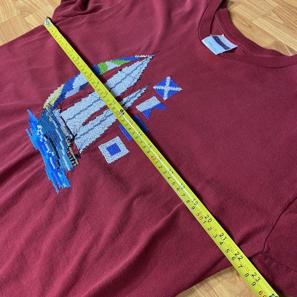 Vintage T-Shirt Sailboat Fruit Of The‎ Looms Sewn Embroidered Red Mens Size XL - Picture 7 of 10